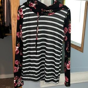 Floral & Stripe Cowl Long Sleeve